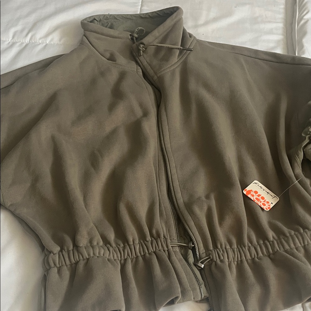 Free People Bohemian Olive Green Zip-Up Jacket